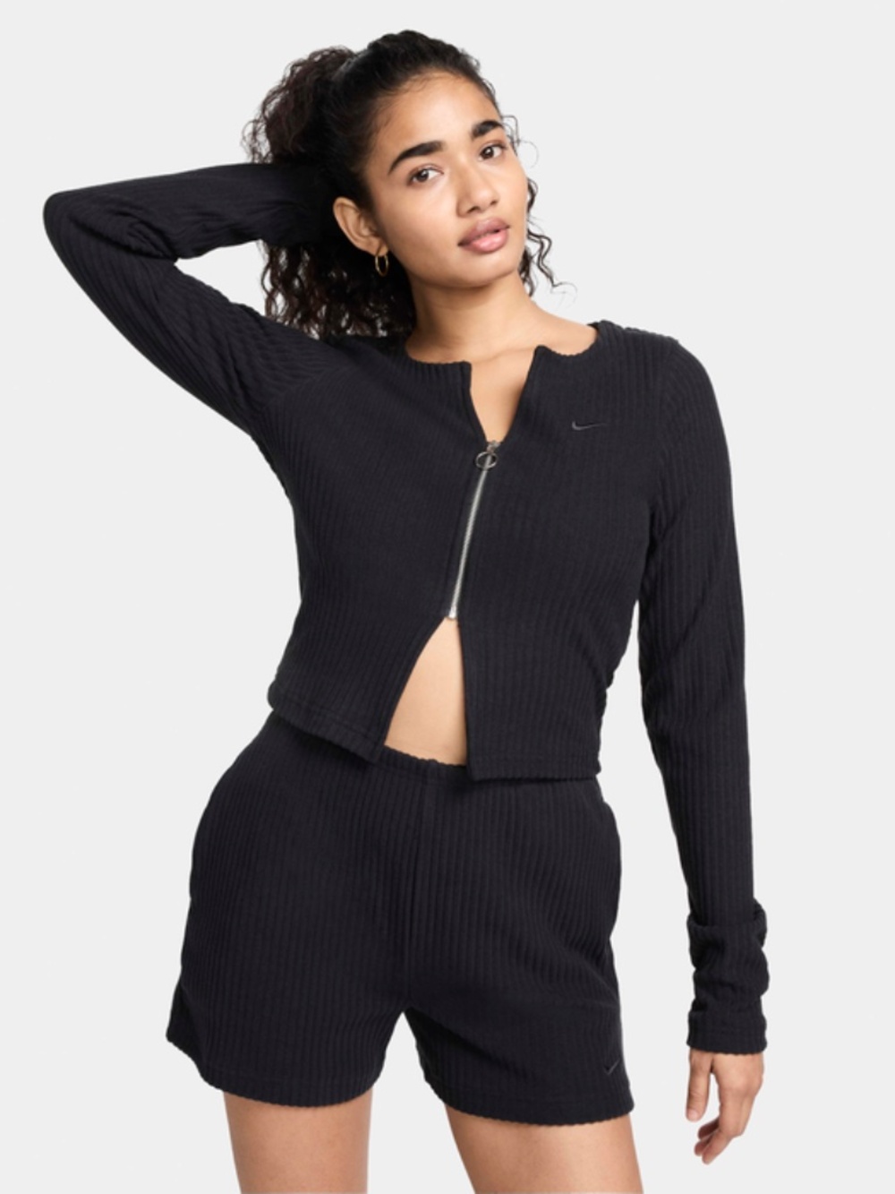 Nike Sportswear Chill Rib Slim Full-Zip Cardigan, Black, Size XS